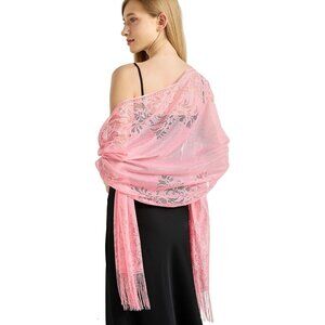 Women Pink Lace Floral Shawls and Wraps Bridal HeadScarf for Evening Dress